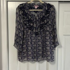 Calypso St. Barth Navy and Pink Patterned Boho, Silk Top Size Small